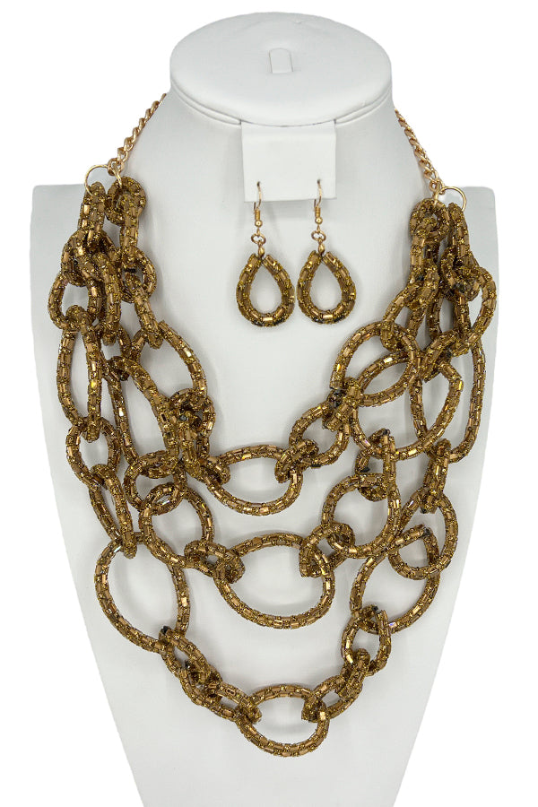 Gem Pave Chain Link Necklace Set