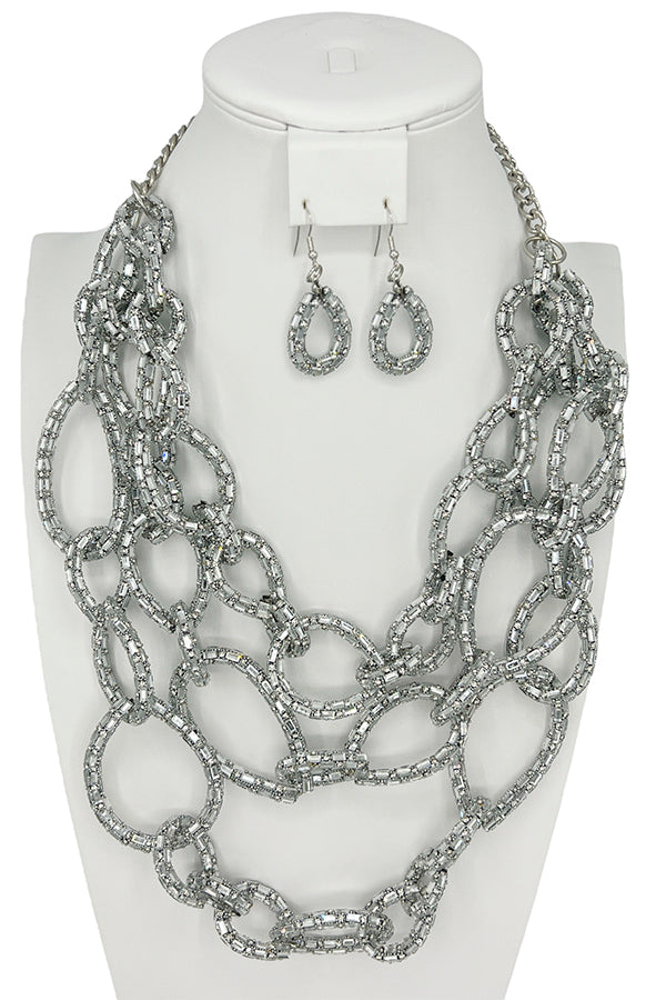 Gem Pave Chain Link Necklace Set