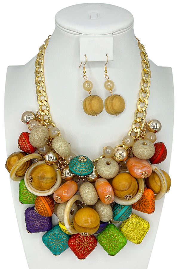 Multi Colored Bead Mix Necklace Set