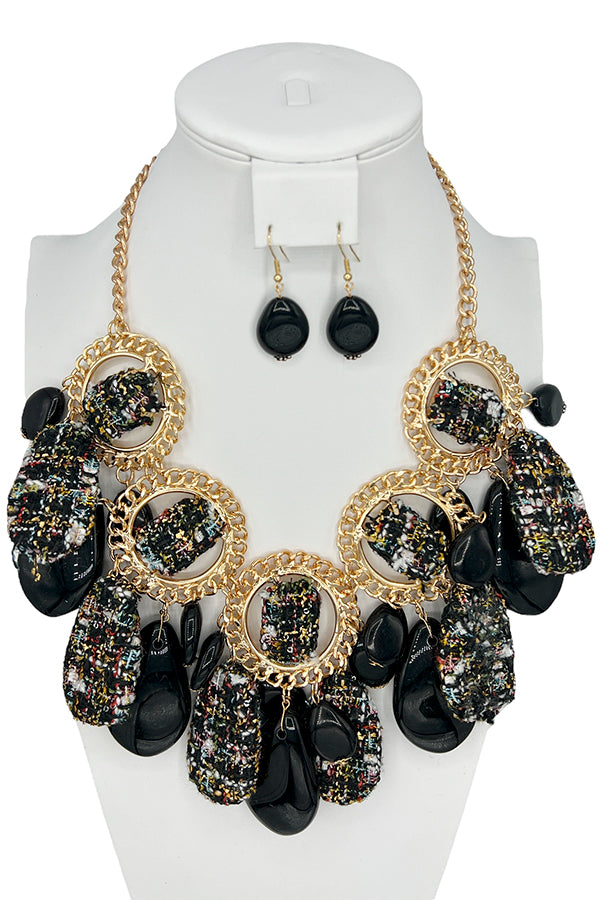 Thread Stone Chaon Accent Necklace Set