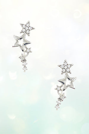 CUBIC ZIRCONIA ALIGNED MULTI STARS EARRING