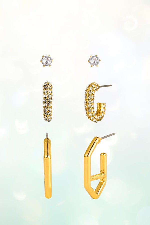 RHINESTONE ACCENT MIX POST EARRING SET