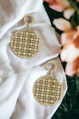 Round Wood Cut Out Drop Earring