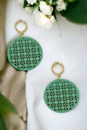 Round Wood Cut Out Drop Earring