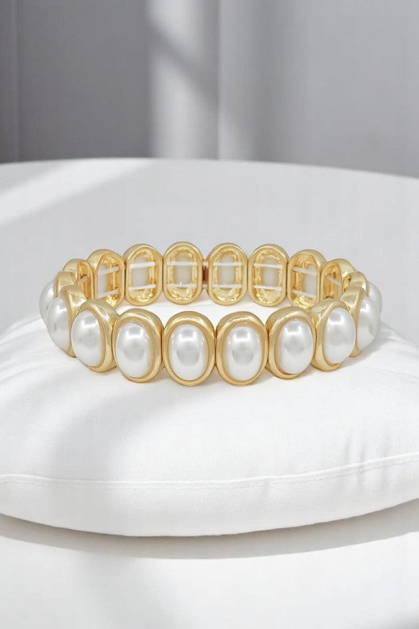 OVAL PEARL FRAMED LINK STRETCH BRACELET