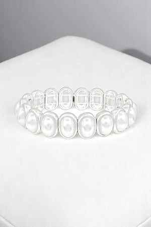 OVAL PEARL FRAMED LINK STRETCH BRACELET