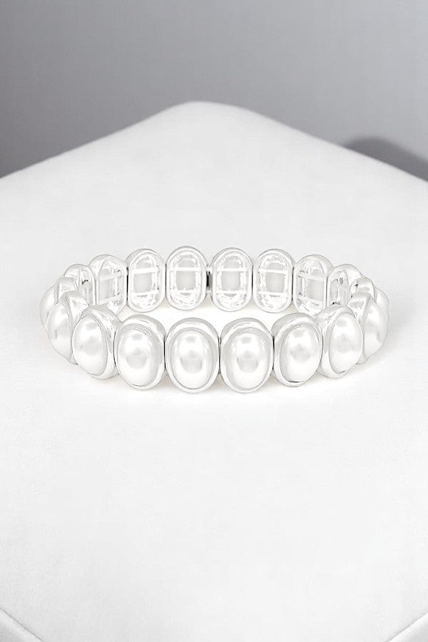 OVAL PEARL FRAMED LINK STRETCH BRACELET