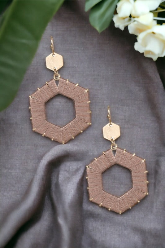 Threaded Hexagon Dangle Earring