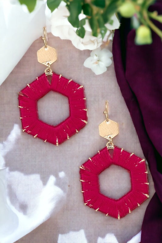 Threaded Hexagon Dangle Earring