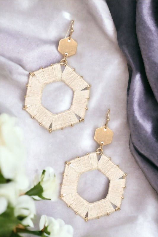 Threaded Hexagon Dangle Earring