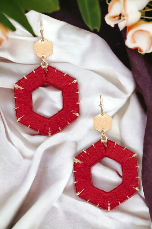 Threaded Hexagon Dangle Earring