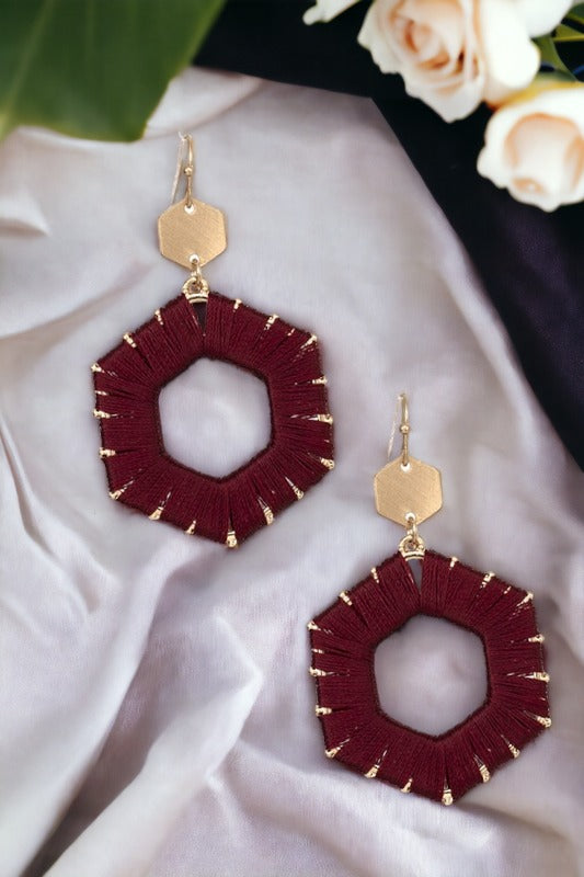 Threaded Hexagon Dangle Earring