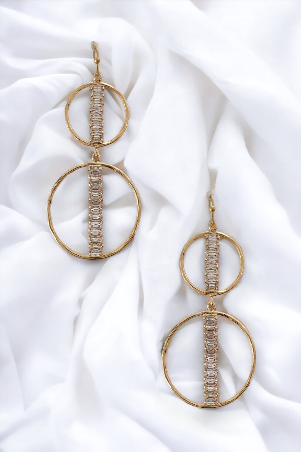 Aligned Gem Double Circle Drop Earring