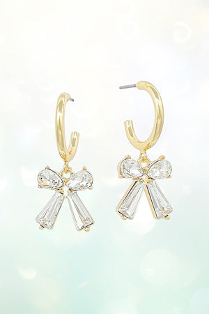 CRYSTAL GEM RIBBON DANGLE SEMI HOOP EARRING