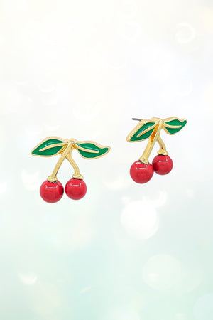 SMALL EPOXY CHERRY POST EARRING
