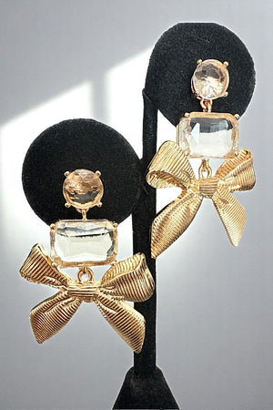 GEM POST GEM DANGLE TEXTURED RIBBON EARRING