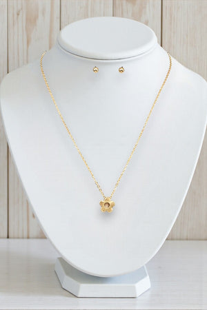 FLOWER PENDANT MATTE NECKLACE AND BALL POST EARRING SET