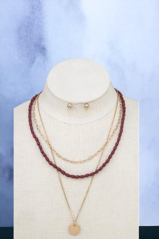 Layered Disk Pendant Necklace Set