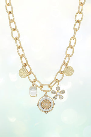 COIN & MULTI CHARMS CHAIN LINK NECKLACE SET