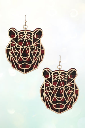 FAUX LEATHER METAL CUT TIGER DANGLE EARRING