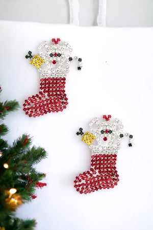 Christmas Stocking Rhinestone Pave Earring