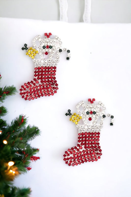 Christmas Stocking Rhinestone Pave Earring