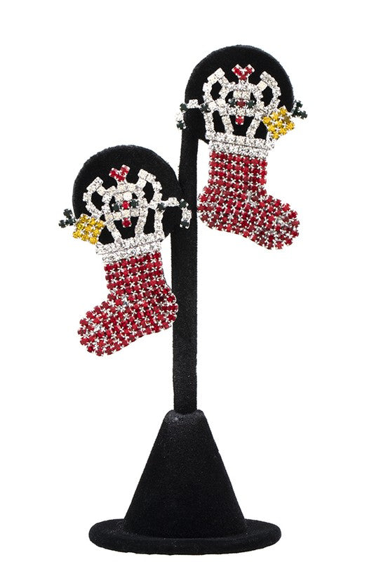 Christmas Stocking Rhinestone Pave Earring