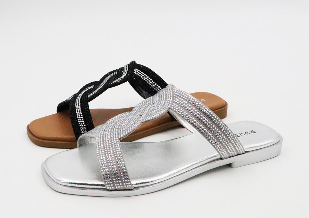 Slip On with Rhinestone Crisscross Sandal