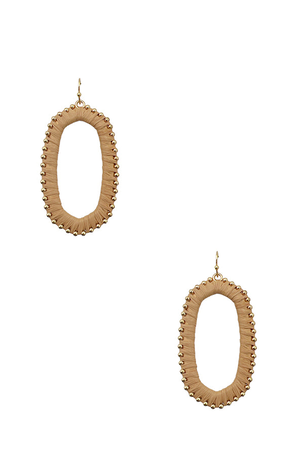 Raffia Woven Bead Oval Drop Earring