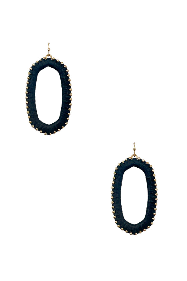 Raffia Woven Bead Oval Drop Earring