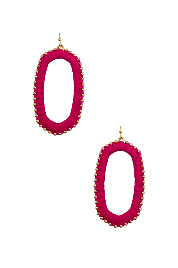 Raffia Woven Bead Oval Drop Earring