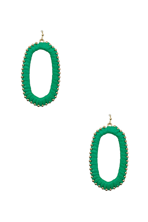 Raffia Woven Bead Oval Drop Earring