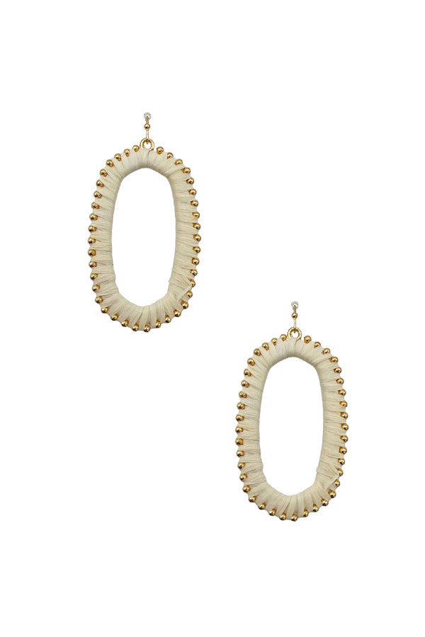 Raffia Woven Bead Oval Drop Earring