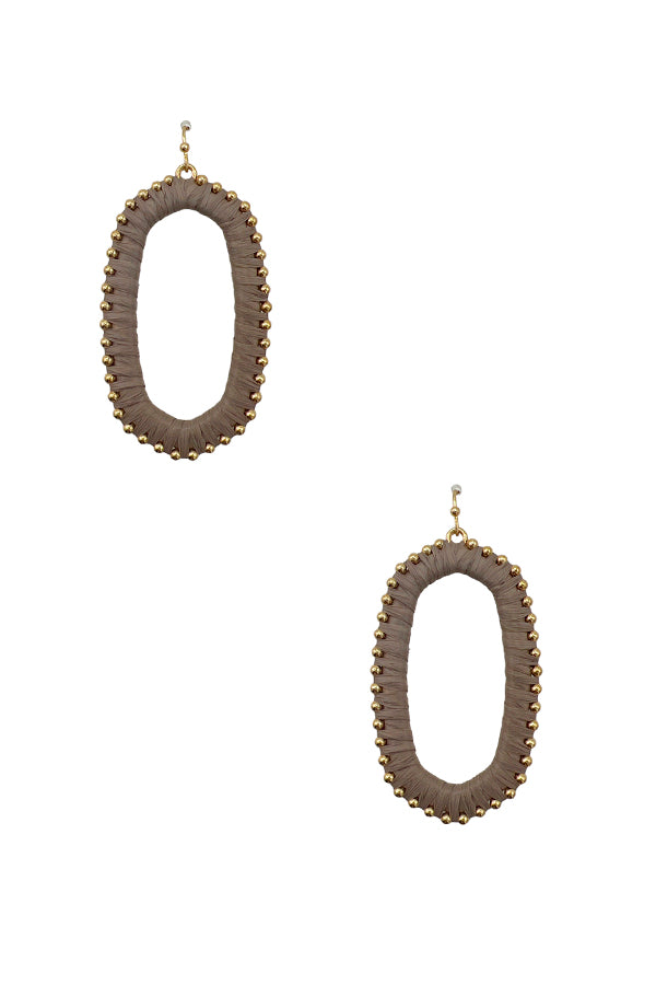 Raffia Woven Bead Oval Drop Earring