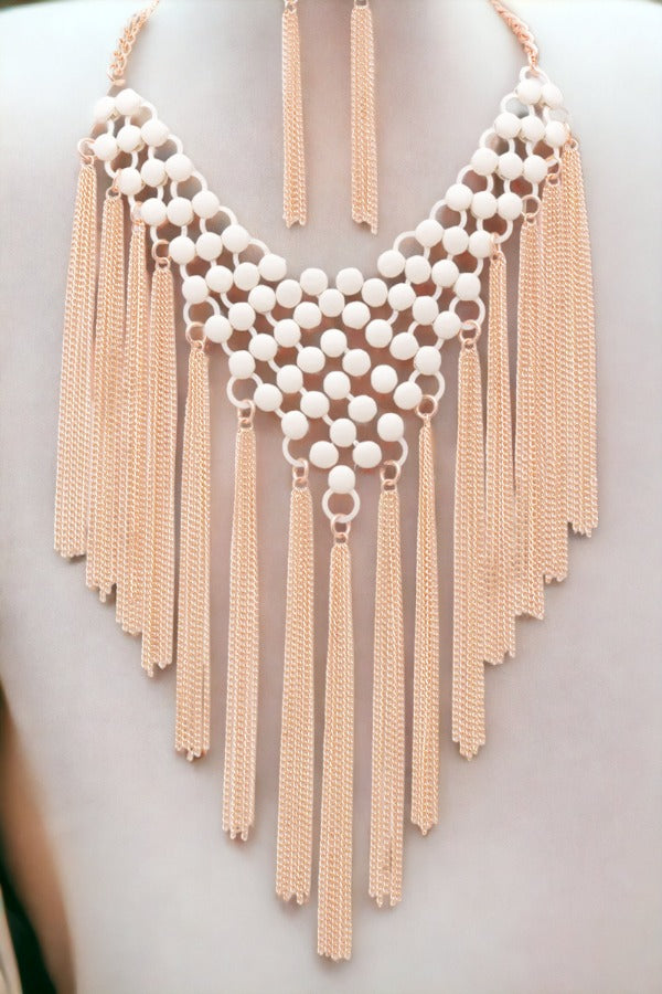Color Round Net Tassel Bib Necklace Set