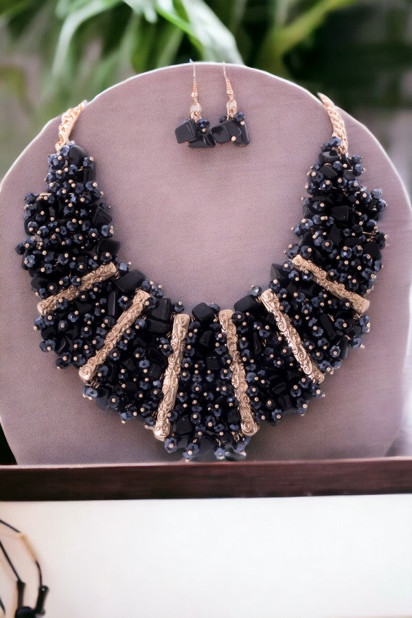 Cluster Gemstone Bead Bib Necklace Set