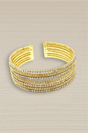 RHINESTONE PAVE MULTI ROW FLEX CUFF BRACELET
