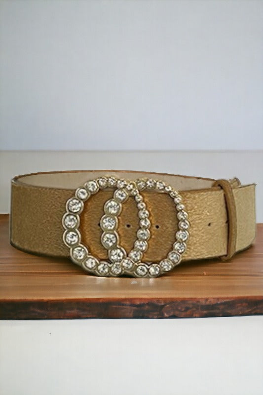 Double Round Gem Buckle Fashion Belt