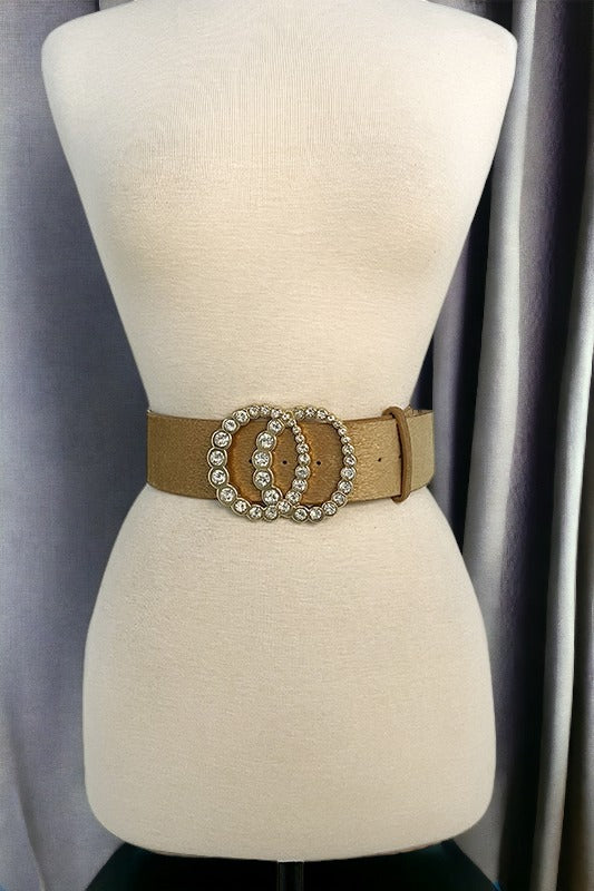 Double Round Gem Buckle Fashion Belt