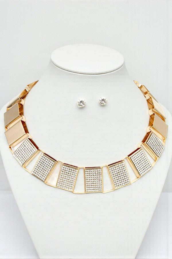 RHINESTONE PAVE RECTANGLE LINK COLLAR NECKLACE
