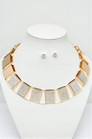 RHINESTONE PAVE RECTANGLE LINK COLLAR NECKLACE