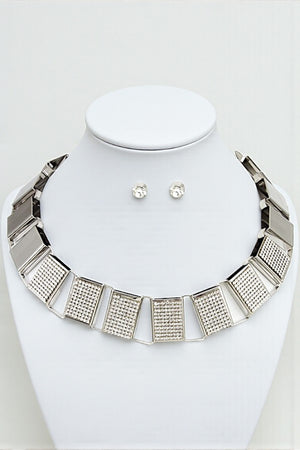 RHINESTONE PAVE RECTANGLE LINK COLLAR NECKLACE