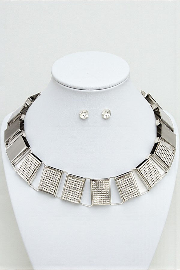 RHINESTONE PAVE RECTANGLE LINK COLLAR NECKLACE