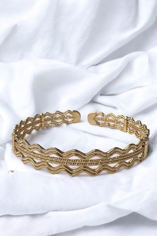 Wave Cut Out Accent Cuff Bracelet