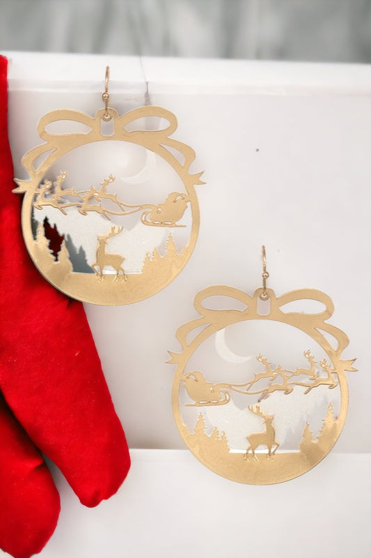 Santa Sleigh Round Dangle Earring