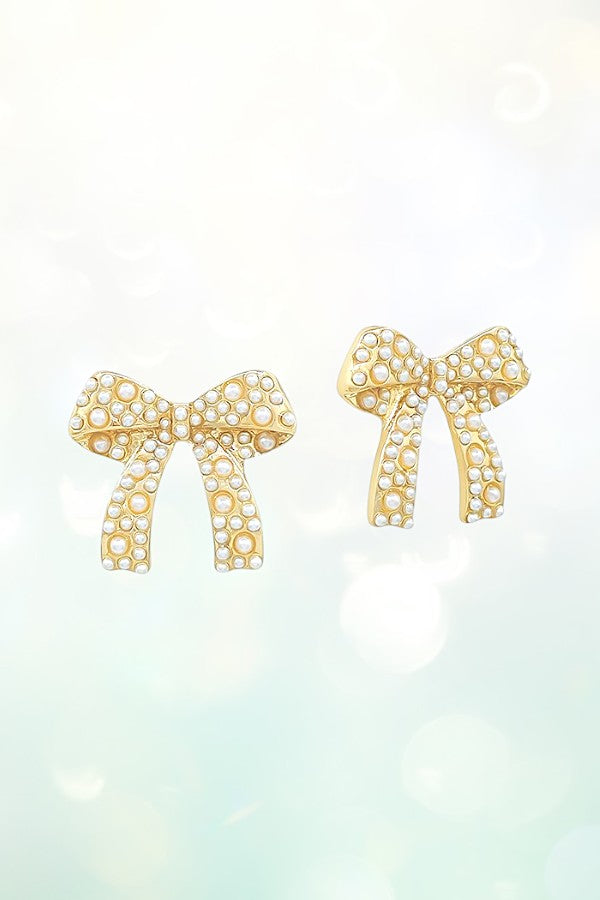 PEARL PAVE RIBBON POST EARRING