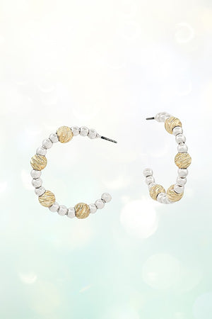 MIX METAL BALL BEADED SEMI HOOP EARRING