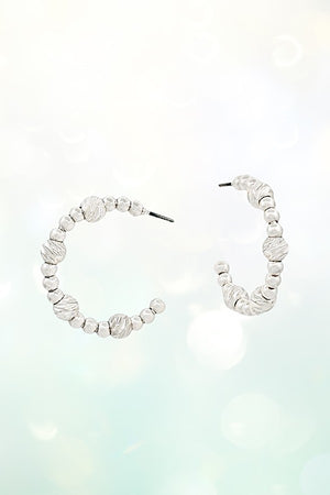 MIX METAL BALL BEADED SEMI HOOP EARRING