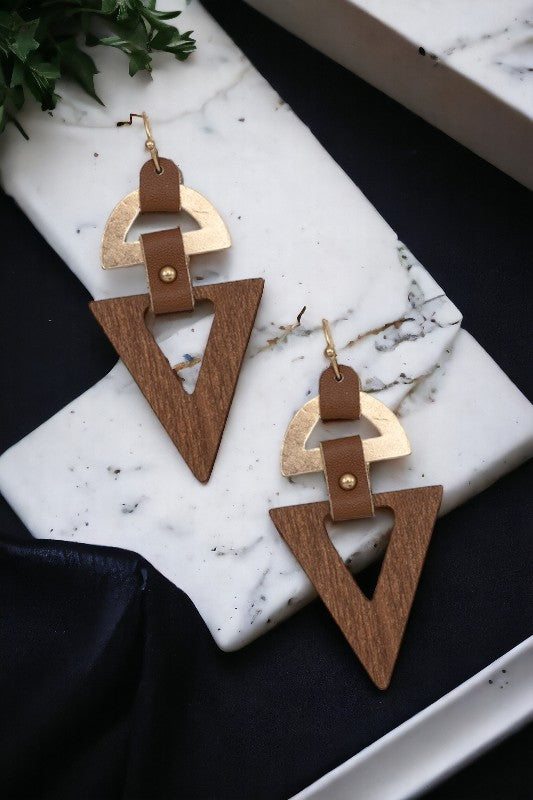 Triangle Wood Cut Out Dangle Earring