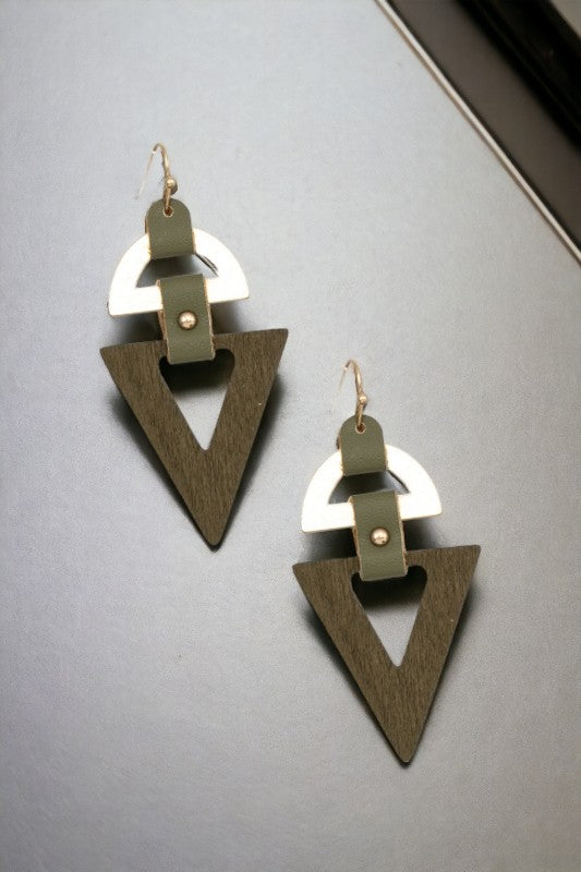 Triangle Wood Cut Out Dangle Earring